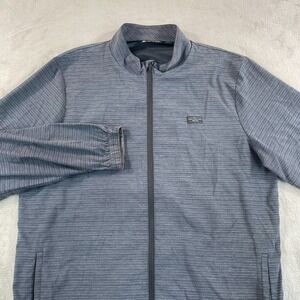 Travis Mathew Performance Golf Jacket Men XL Grey Striped Full Zip Cinch Waist